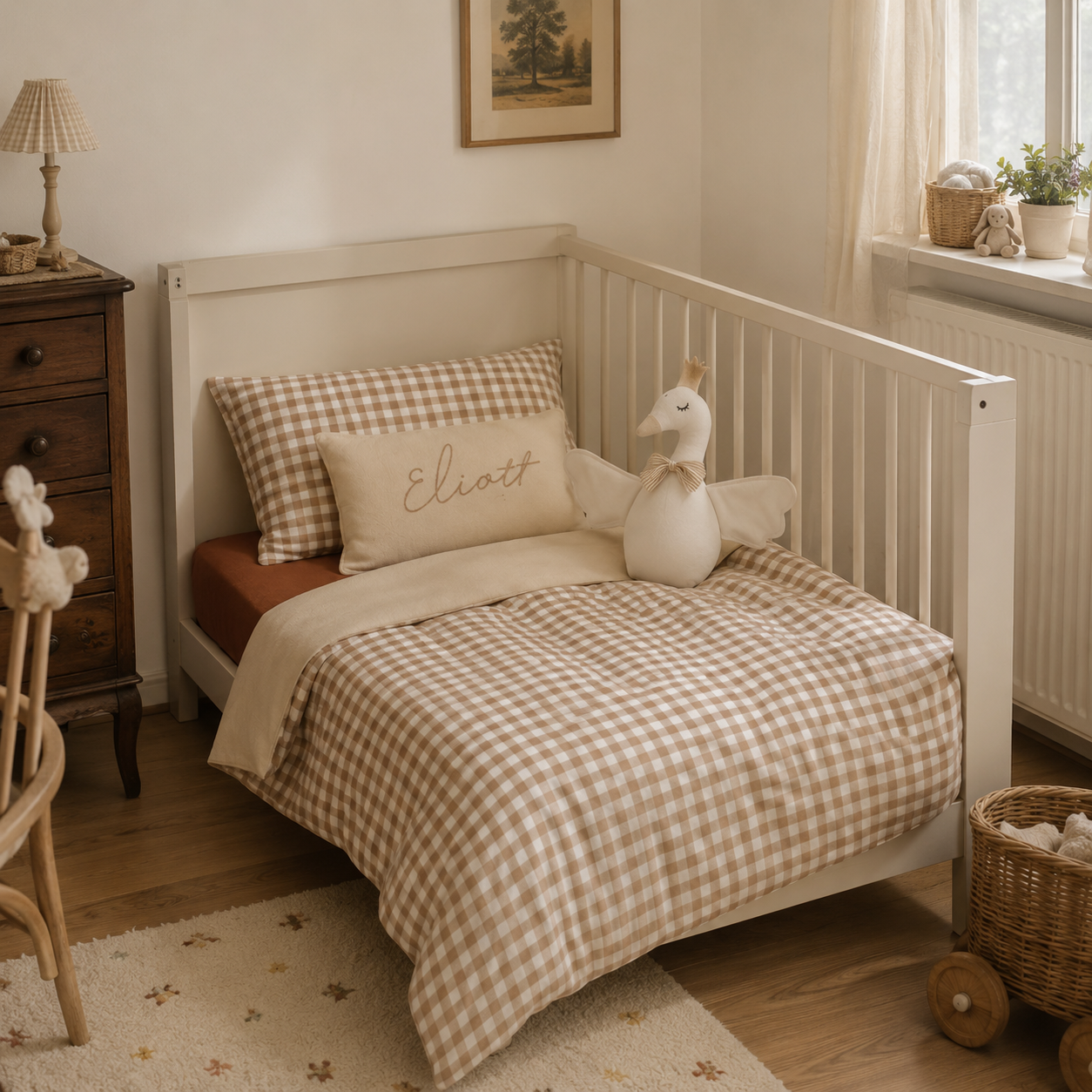 Parrure de lit réversible - Bébé & Enfant - Vichy beige/ beige